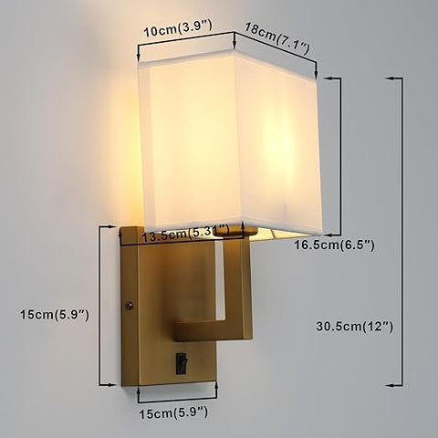 White Linen Wall Sconce - Set of 2 Fabric Wall Lights with Switch Design