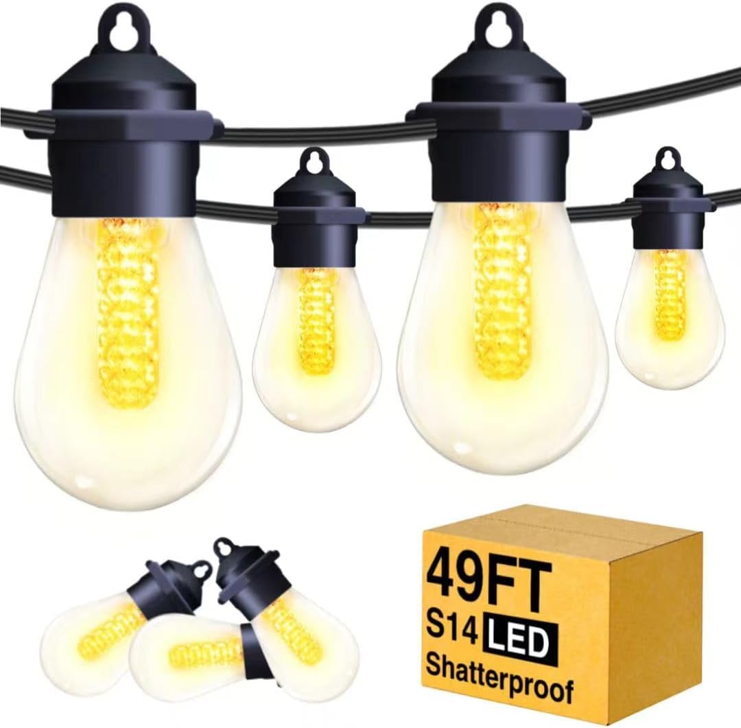 Garden lights Mains Powered, Festoon Lights Outside with 30M/98FT 35 Plastic Shatterproof Bulbs(S14) ,Outdoor String Lights Waterproof IP65 for Party Patio Christmas, 8 Light Modes, Warm White LED
