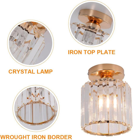 Modern Gold Crystal Flush Mount Ceiling Light Fixture for Home