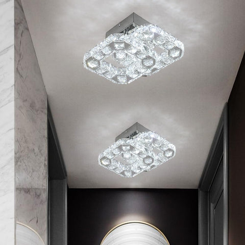 Crystal LED Ceiling Light Fixture, Square Flush Mount 3-Color Chandelier for Bedroom, Kitchen, Hallway