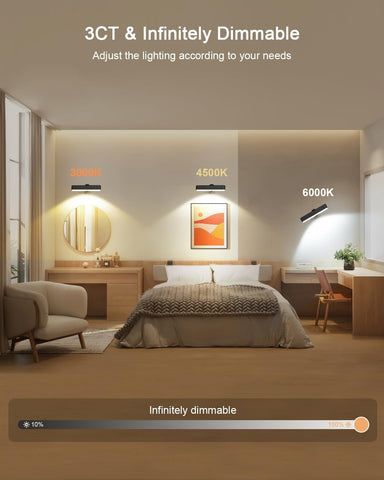 Stick on LED Rechargeable Black Wall Lights Indoor with 6000mAh Battery Operated, Wireless Wall Sconces with 3 Color Modes 360° Rotate Dimmable, Battery Wall Lamp with Touch & Remote for Bedroom Living Room