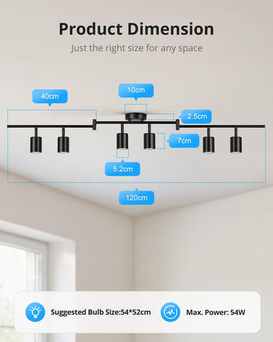 Ceiling light fixture with dimensions labeled on a neutral background