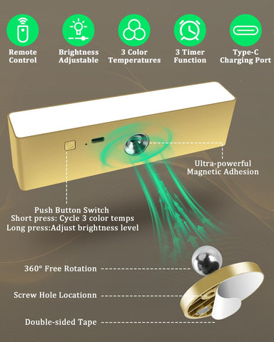 Wireless Rechargeable Wall Light Battery Operated Indoor Lamp Gold