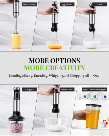 Hand Blender 1200W – 6-in-1 Stick Blender with Whisk, Chopper & Beaker