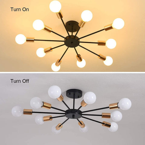 Chandelier showing illuminated and unlit states against different backgrounds