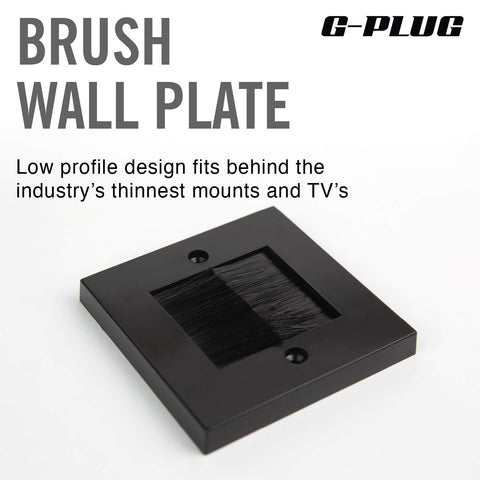 G-PLUG Cable Pass Through Wall Plate Faceplate with Brush – Black Single Gang Cover for HDMI, TV, Ethernet, Speaker Wires – Easy to Install, Clean Cable Management Solution