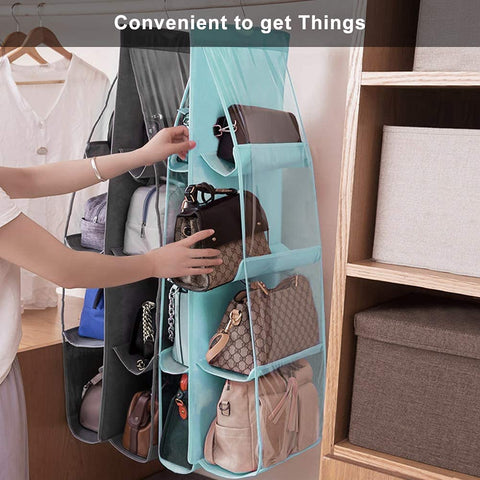 Lirex Handbag Hanging Purse Organizer for Closet, 8 Pocket Handbag Storage Organizer Hanger Oxford Cloth Closet Organizer for Family Closet Bedroom, Foldable and Universal Fit, Black