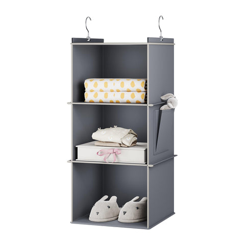 YOUDENOVA Hanging Wardrobe Organiser, 6 Shelves with Side Pockets, Grey – Make Every Shelf Count