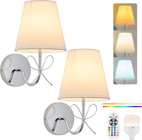 Wireless Battery Operated Wall Lights Set of 2 Chrome