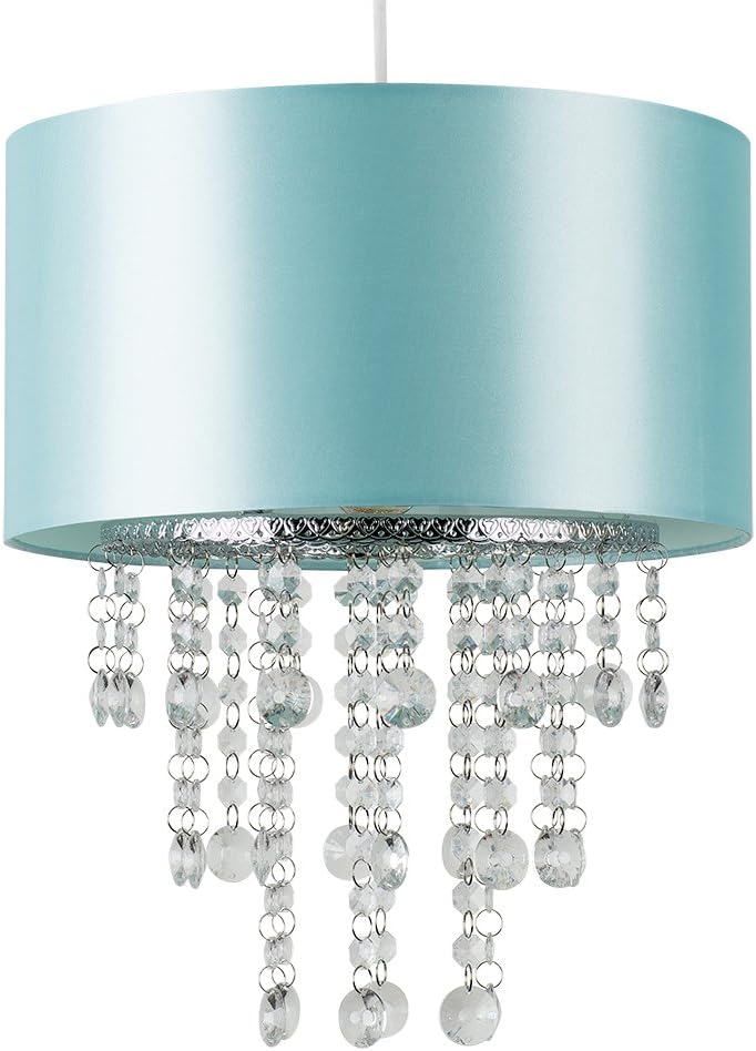 Modern Cylinder Ceiling Pendant Light Shade with Clear Acrylic Jewel Effect Droplets