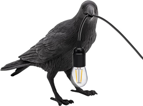 2Pack Raven Table Lamp Gothic Black Crow 30cm Resin Bird Night Light with E27 Bulb Holder 3D Realistic Lamp