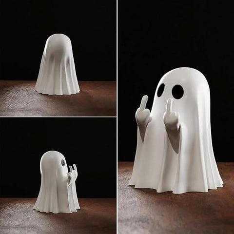 2 Pcs Halloween Middle Finger Ghost Decorations – Funny Black & White Table Ornaments for Spooky Parties, Haunted House Displays & Halloween Gifts