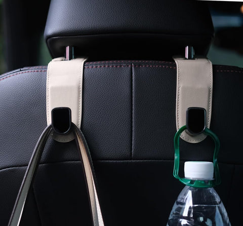 2 Pcs Leather Car Headrest Hooks – Beige