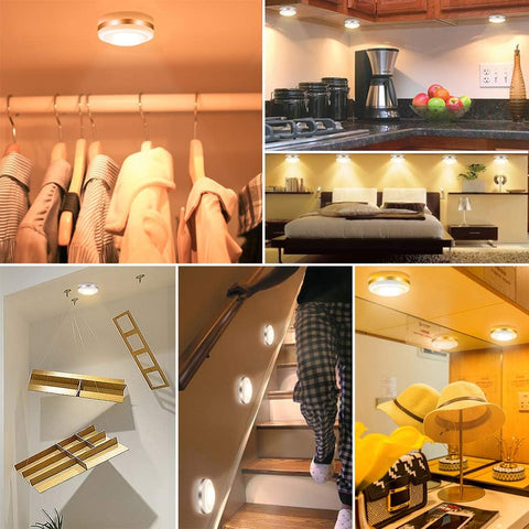 6 Pack Wireless Under Cabinet LED Puck Lights with Remote Control – Dimmable Battery Powered Cupboard, Wardrobe & Kitchen Lights - Put the Right Light Exactly Where You Need It