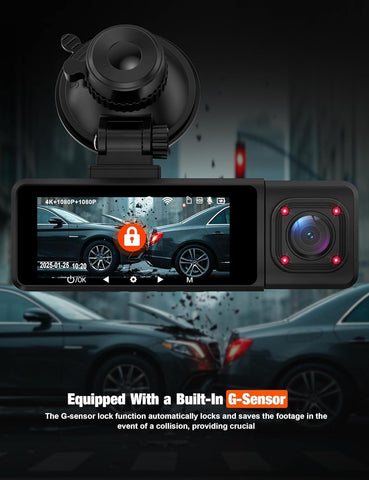 Orskey J10 3-Channel 4K Dash Cam with 5GHz WiFi & APP Control