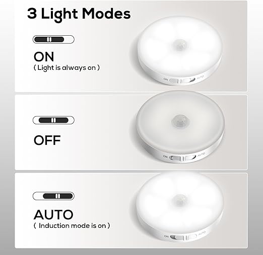 6 Pack Motion Sensor Lights Indoor, Wireless LED Rechargeable Movement Step Magnetic Night Light, Battery Operated USB Charging,Stair, Corridors,Closet,Kitchen Light Under Cabinets Puck Light