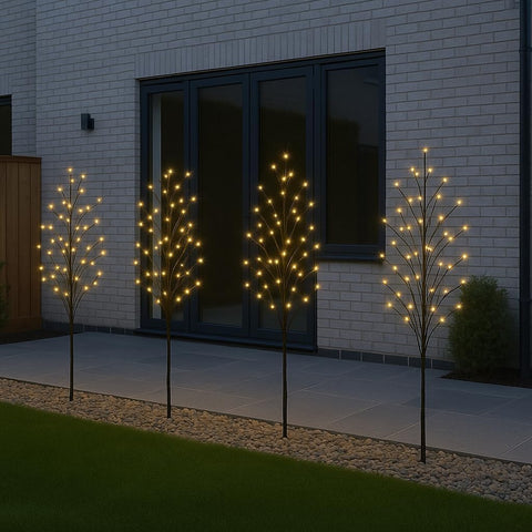 Festive Productions Set of 4 x 100cm Lit Twig Pathfinders – 384 Warm White LEDs – Indoor Outdoor Garden Christmas Lighting