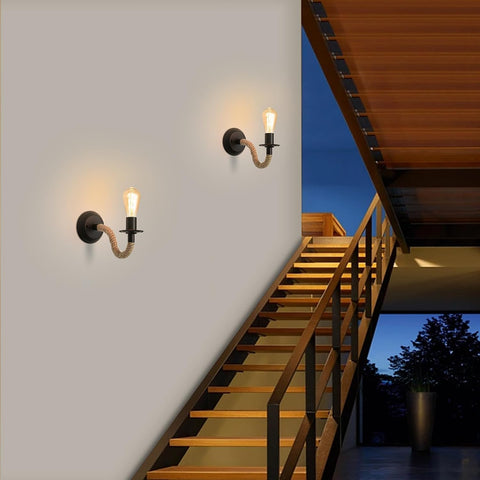 2 Packs Wall Lamp, Industrial Wall Light Sconce Fixture, E27 Hemp Rope Retro Adjustable Wall Lamp for Corridor Living Room Bedroom Cafe Bar Loft