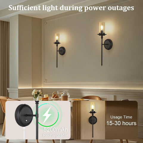 Rechargeable Battery Wall Sconce Set of 2 with Remote