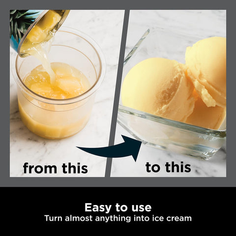CREAMi Ice Cream & Frozen Dessert Maker with 7 Pre-Set Programmes – Includes 5 Extra Tubs with Lids & Scoop – Black & Silver
