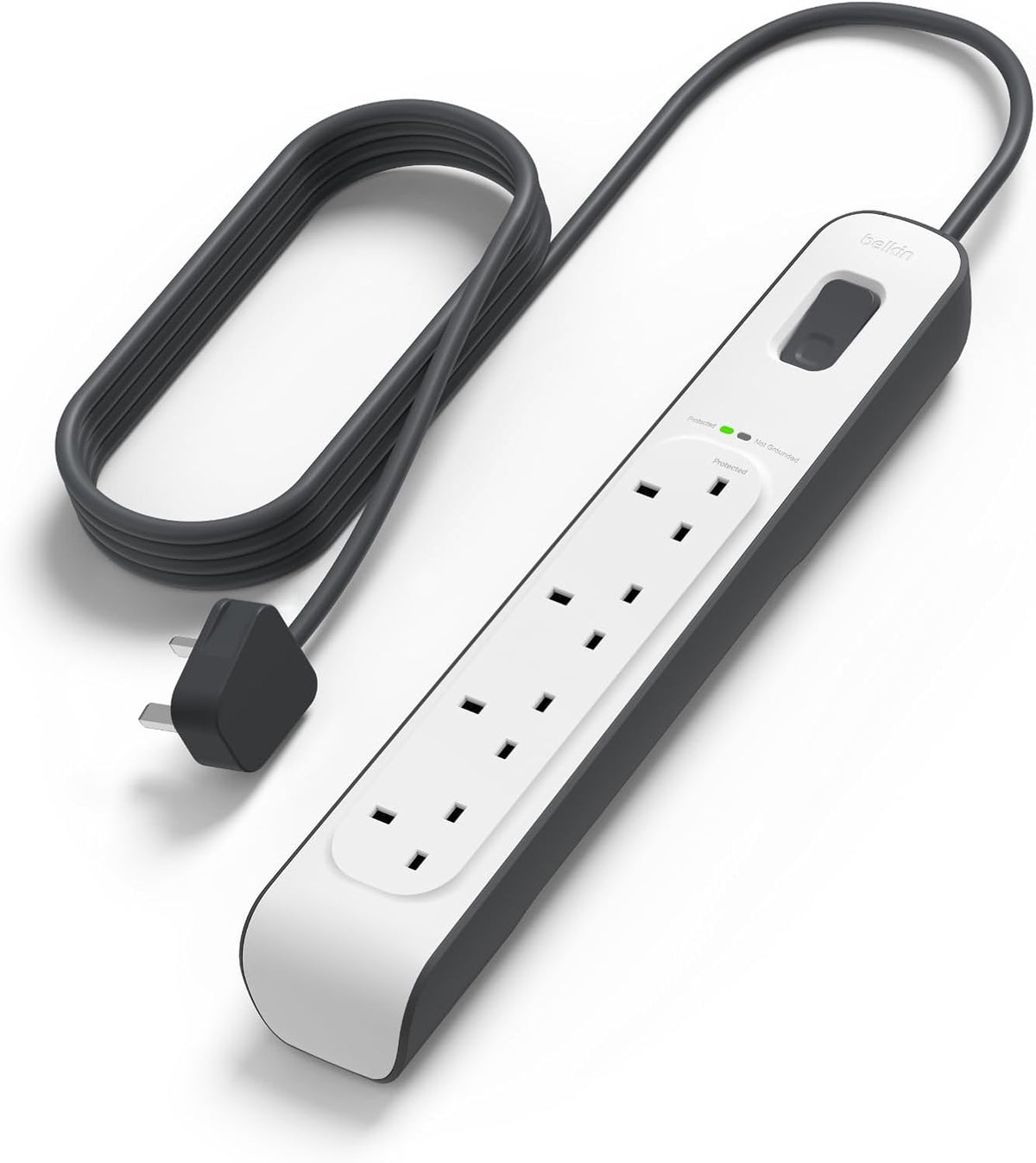 Belkin 4-Way Surge Protection Extension Lead 2m – White Power Strip with 4 Outlets – Keep Your Everyday Electronics Connected with Greater Peace of Mind