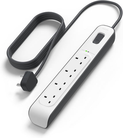 Belkin 4-Way Surge Protection Extension Lead 2m – White Power Strip with 4 Outlets – Keep Your Everyday Electronics Connected with Greater Peace of Mind