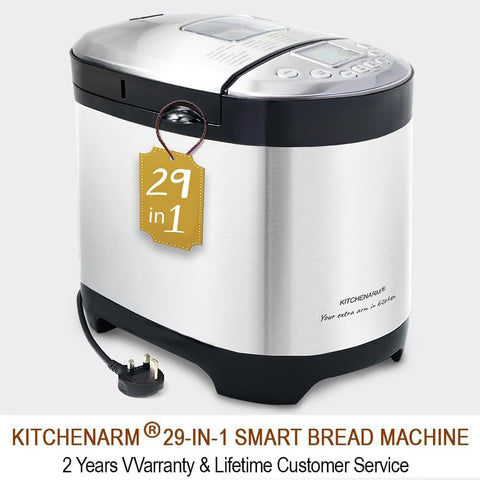 29-in-1 Smart Bread Maker Machine UK Model – Gluten Free, Wholemeal & Homemade Settings – 500g/700g/900g – Stainless Steel Breadmaker with Recipes