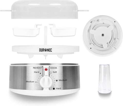 Electric Egg Boiler EB35 350W 7-Egg Steamer with Omelette & Poaching Trays – White & Stainless Steel