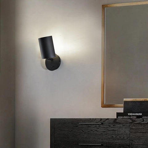 Modern Aluminium Wall Lamp with Black Switch, 90° Swivel Lampshade, E14 Bulb, for Bedroom, Living Room, Hallway, Hotel
