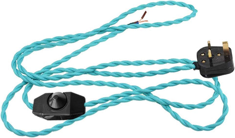 Main Lead Cord Flexible Twist Cable with Dimmer 1.8m Pale Turquoise