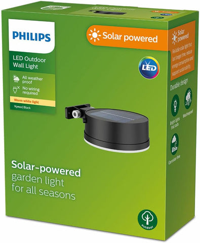 PHILIPS Lighting Vynce Outdoor Solar Path Light, Round, 1.5W, 2700K, Black, IP44 Weatherproof