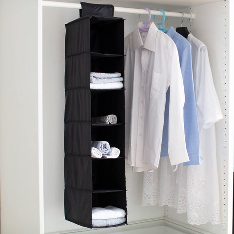 YINGGG 6-Shelf Hanging Wardrobe Organiser, Grey Non-Woven Fabric Storage Rack with 2 Wide Hook-and-Loop Straps for Sweaters, Shoes, Towels and Accessories