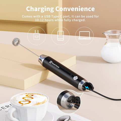 Rechargeable Milk Frother Handheld Electric Drink Mixer USB-C Whisk