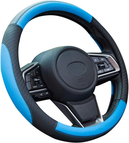 Car Steering Wheel Cover Leather - Soft Microfiber Anti-Slip Breathable Blue