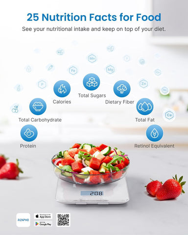 Smart Kitchen Scales with App & Nutrition Calculator – 5kg Food Scale for Baking, Weight Loss, Calorie Counting & Accuracy