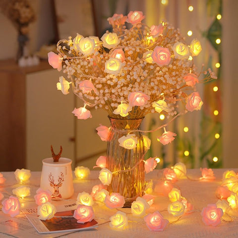 Pink Rose Flower Fairy String Lights 6M with 40 LEDs, Battery Operated Decorative Lights for Romantic Indoor and Outdoor Décor