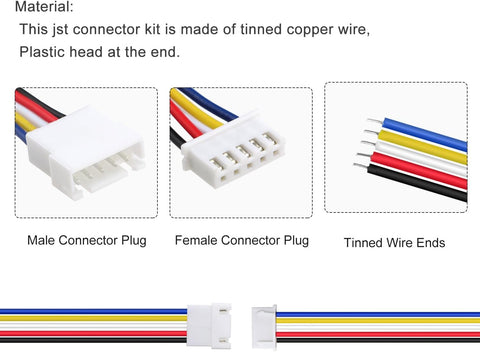 Lyeteung 10 Pairs Mini Micro JST-XH 2.54 Plug Connector, JST 5 Pin Micro Electrical Male and Female Connector Plug Wire Cable, with 150mm 22AWG Wire
