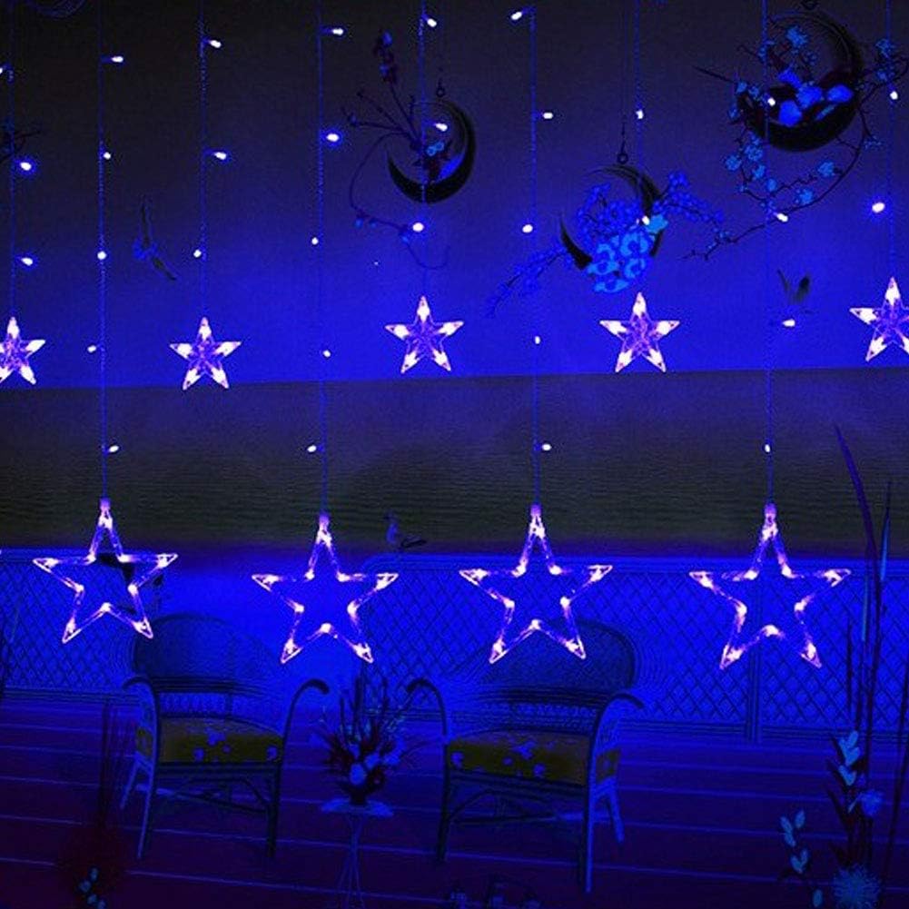 Star-shaped string lights hanging against a dark background