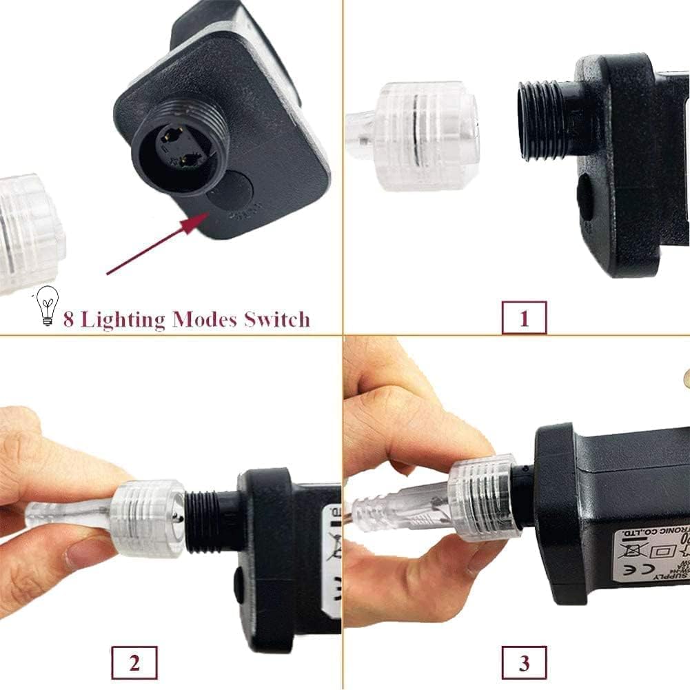 Product with 8 lighting modes switch and assembly instructions.