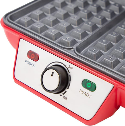 Two Slice Waffle Maker – Non-Stick Plates, Adjustable Temperature, Cool Touch Handle, Easy Clean Stainless Steel – Red