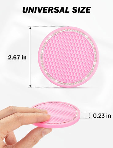 Car Cup Holder Coaster – 2.67 Inch Crystal Rhinestone Set (Pink)