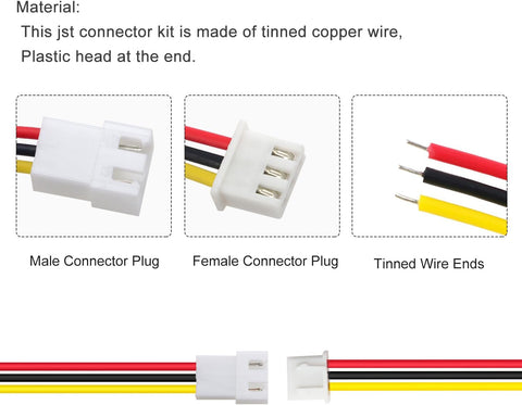 Lyeteung 20 Pairs Mini Micro JST-XH 2.54 Plug Connector, JST 3 Pin Micro Electrical Male and Female Connector Plug Wire Cable, with 150mm 22AWG Wire