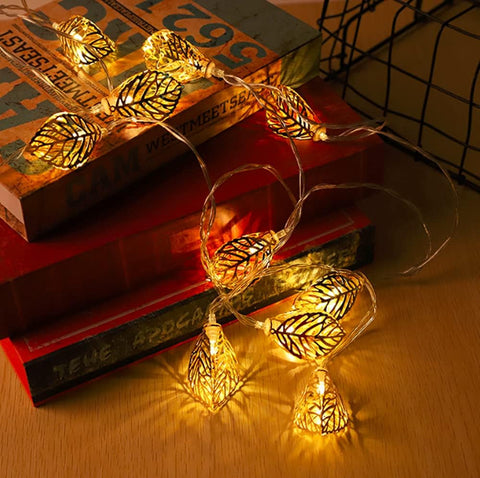 3M 20 LED Geometric Metal Fairy String Lights Rose Gold Leaf Design USB Powered Indoor Home Bedroom Party Wedding Decoration Lighting