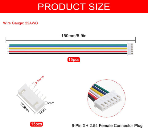 Lyeteung 6-Pin JST-XH Connector Kit with 22AWG 150mm Cable