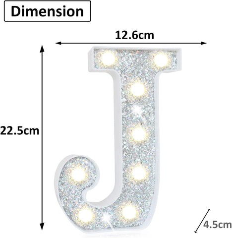LED Letter Light Silver J - Battery Powered Night Light