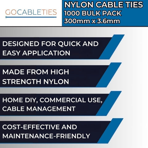 Gocableties Orange Cable Ties, 300mm x 3.6mm, Bulk Pack of 1000, 12” Premium Nylon Zip Ties, Multi-Purpose Plastic Tie Wraps, Secure Self-Locking Mechanism, for Home, Garden, Office and DIY