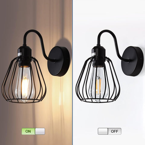 2 pcs Black Wall Lights Simplicity Vintage Industrial Wall Lights Bedside Lamps E27 Edison Bulbs Wall Sconce Lamp Holder for Living Room Bedroom Restaurant Lighting