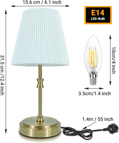 12-Inch Touch Bedside Table Lamp with 3-Level Dimming, Warm 2700K LED Bulb & Retro 3D Pleated Fabric Shade