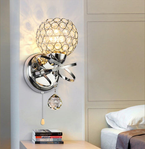 Modern Crystal Pendant Wall Lamp with Pull Switch 2 Pack