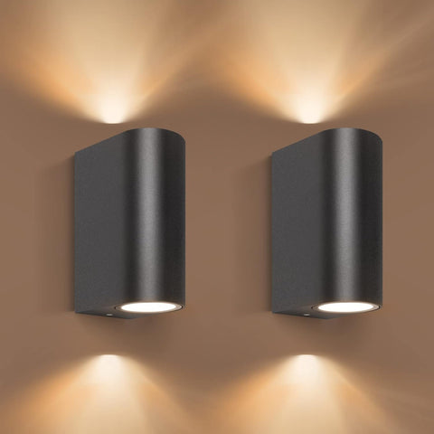 2 x Outdoor Wall Lights mounted on a modern porch wall

